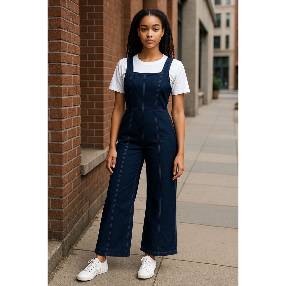 All in Favor Women's Jumpsuit Wide Leg Cropped‎ Sleeveless Casual Dark Blue